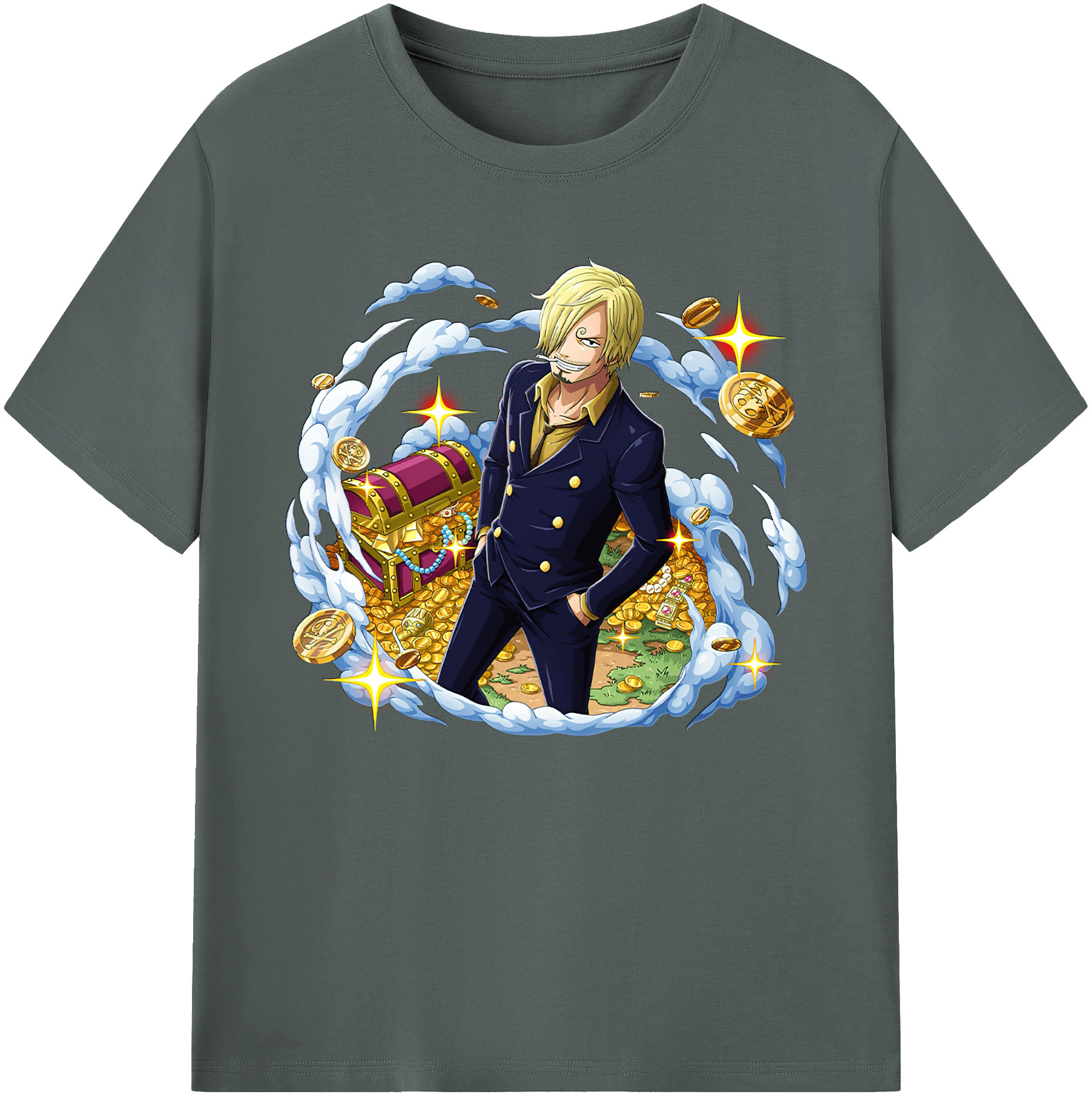 （画像用） ワンピース サンジ ONE PIECE Sanji 綿100％ メンズ半袖Tシャツ｜肌触りやわらか＆通気性